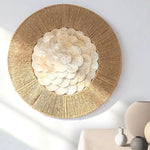 décoration murale boho chic circulaire motif floral rayures concentriques couleur beige blanc suspension murale