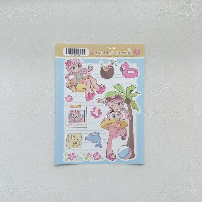 sticker kawaii personnages animés fille piscine guitare autocollants décoratifs carnet journal intime scrapbook