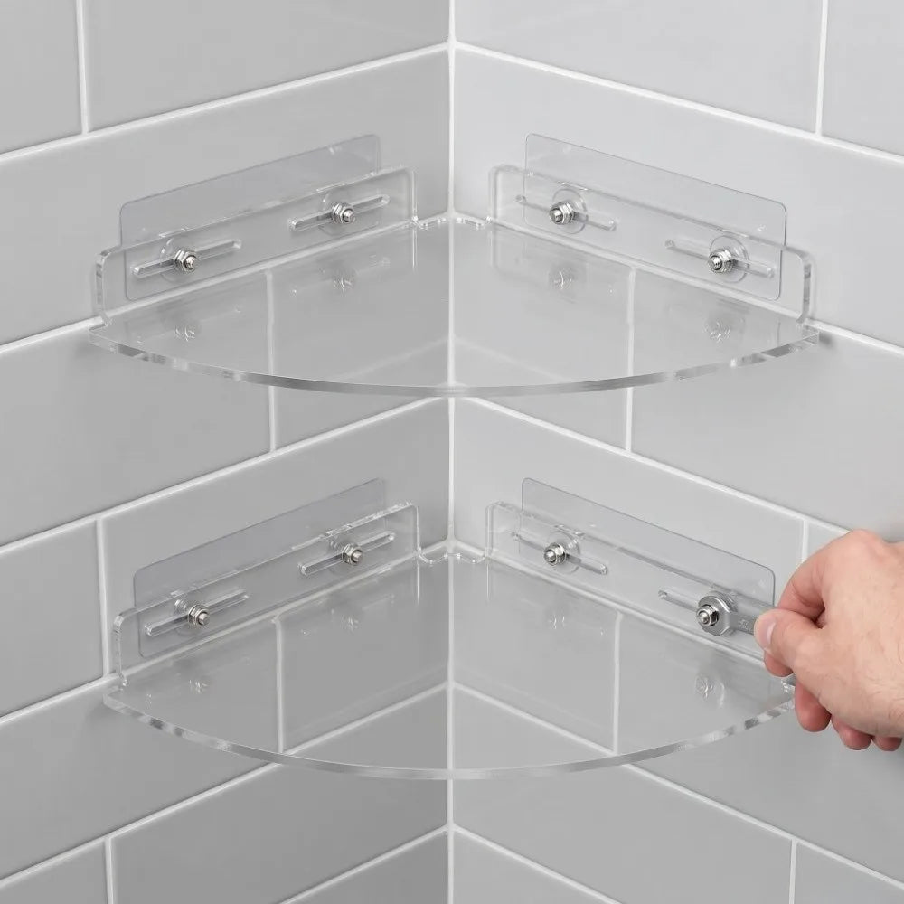 étagère d'angle transparente moderne adhésive support rangement douche réutilisable seule plaque murale