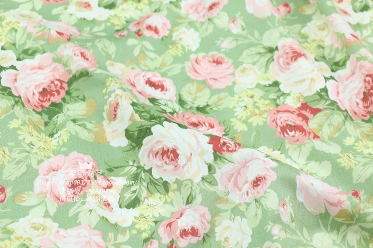 tissu coton imprimé fleurs roses carreaux vert bleu vintage romantique bricolage patchwork coussins rideaux