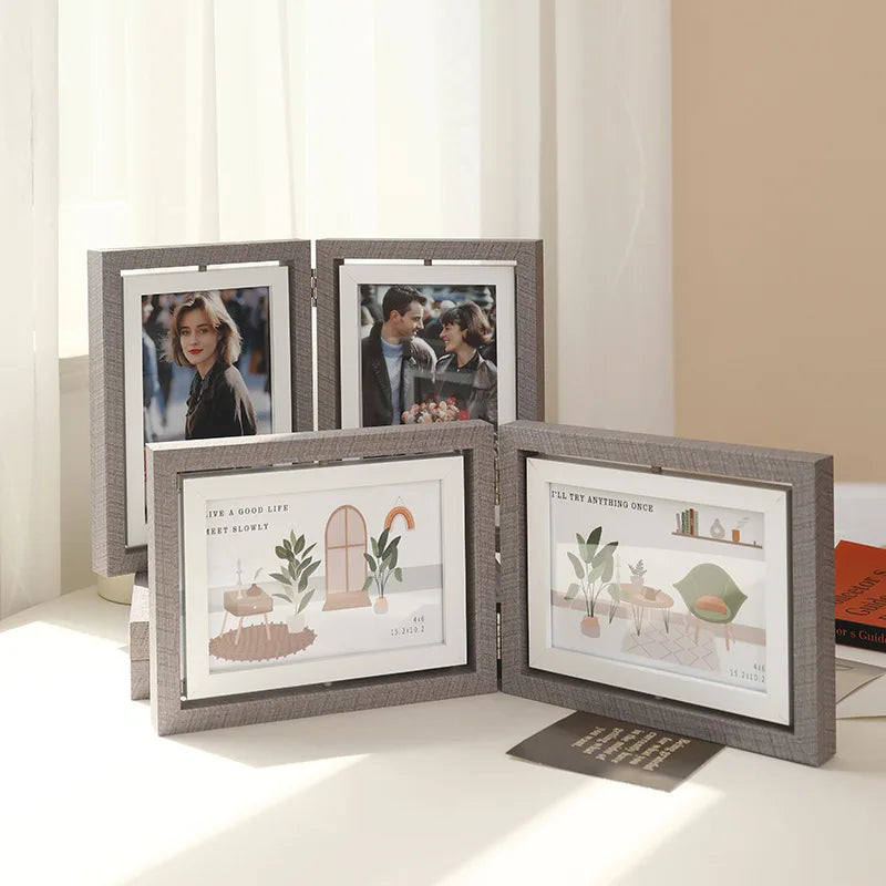 cadre photo rotatif double face moderne minimaliste multi photo gris imitation bois horizontal vertical