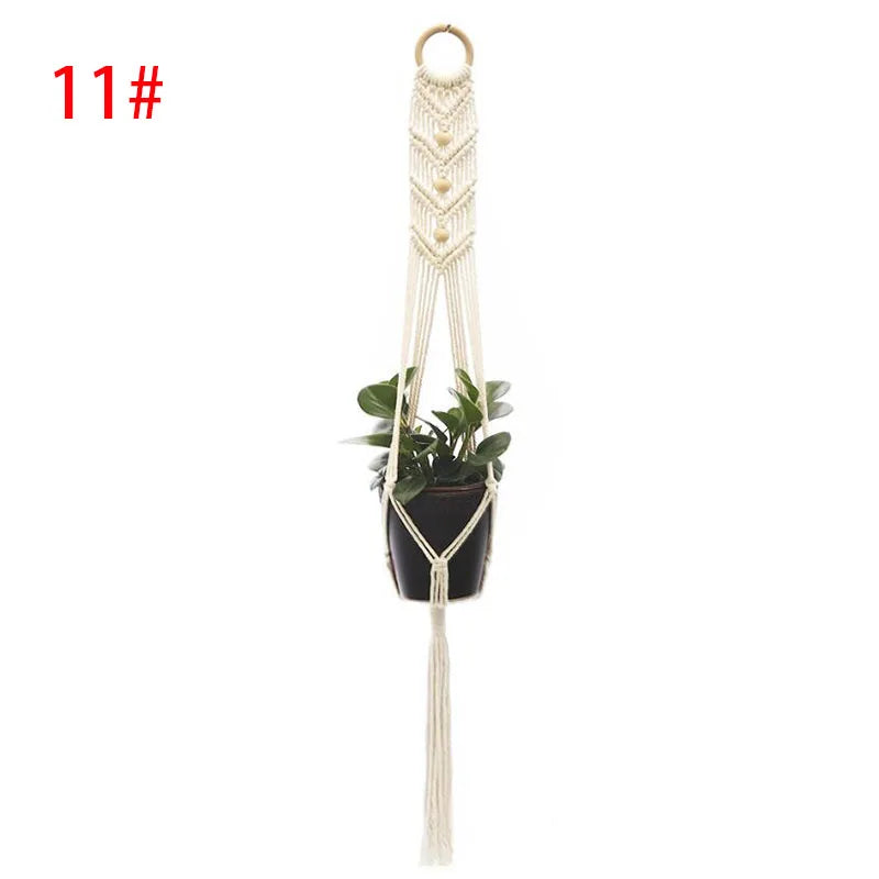 suspension murale macramé boho plante corde coton annneau métallique blanc artisanalintérieur jardin