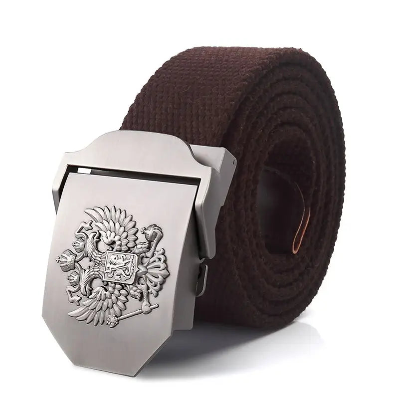 ceinture homme toile métal camouflage noir double aigle militaire décontracté opacité