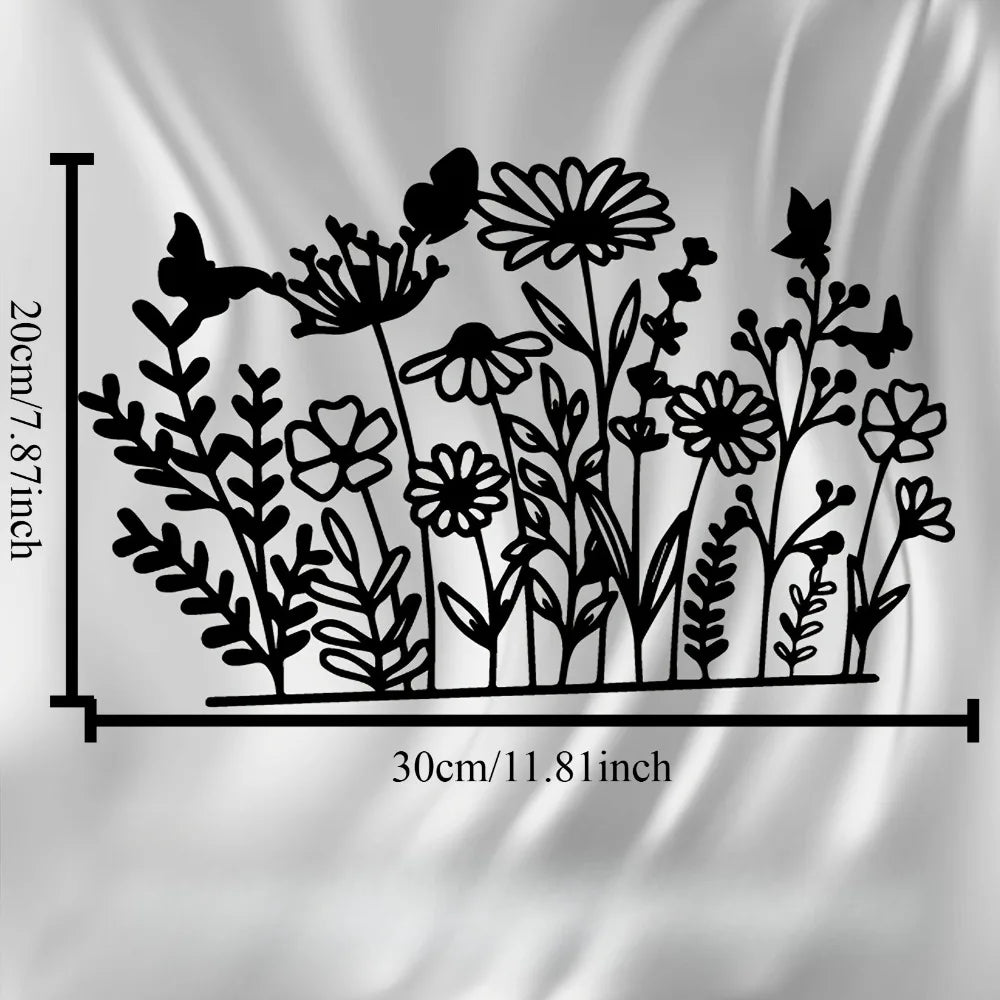 décoration murale plaque noir fleurs papillons feuilles intempéries extérieur intérieur bohème minimaliste métal 20x30cm