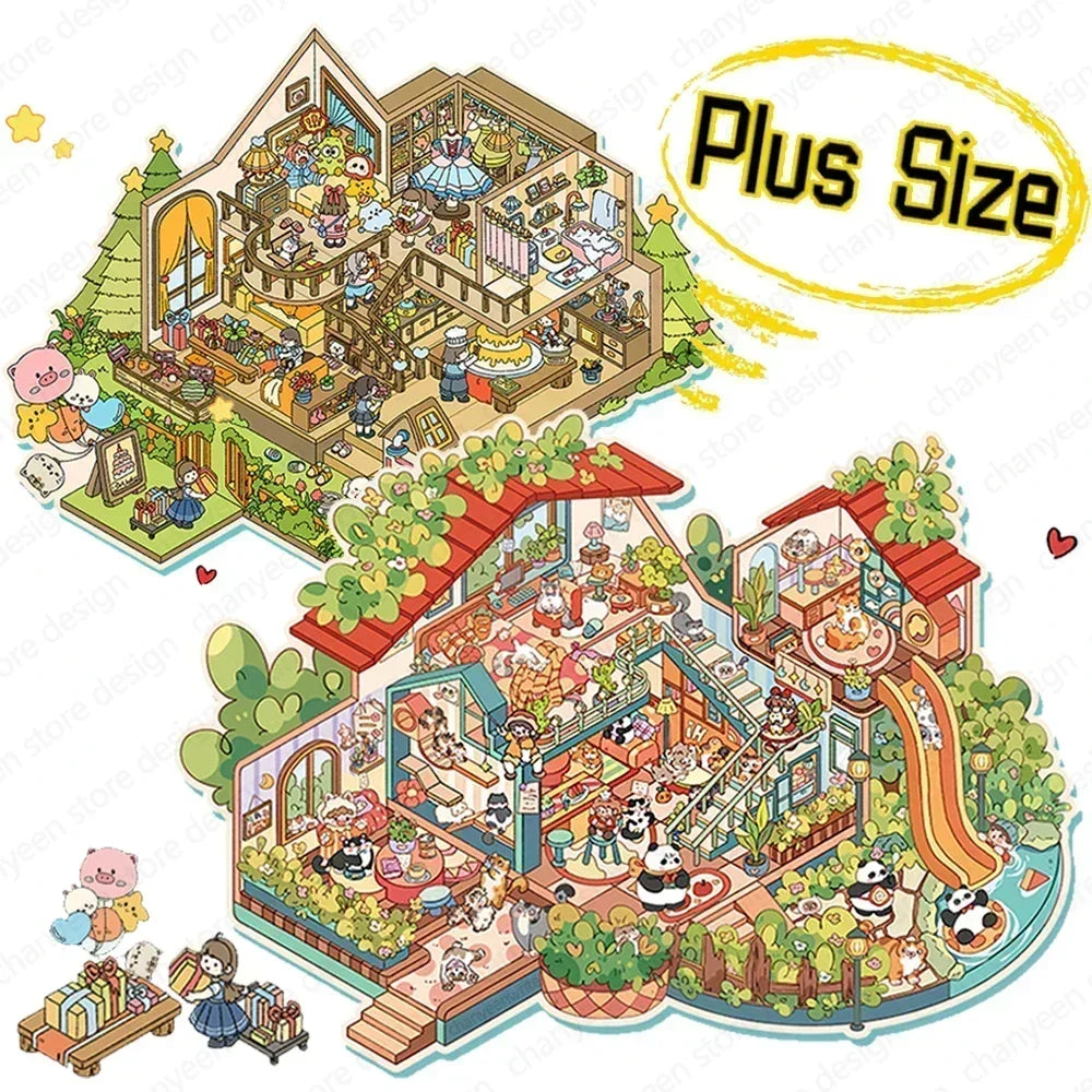 puzzle 3d multicolore animaux cartoon scène personnages meubles décoration cadeaux