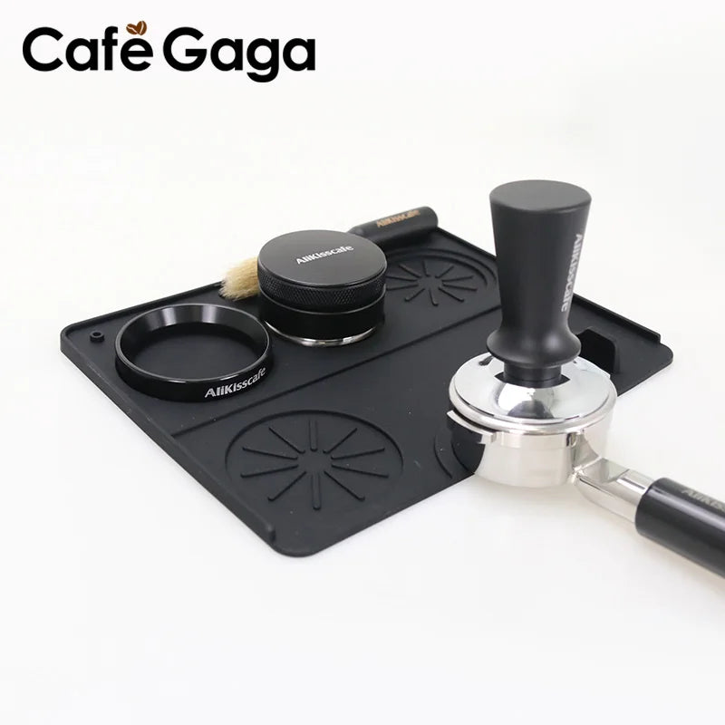 tapis rangement outils gris noir anti dérapant silicone brosse tamper distributeur portafiltre art latte