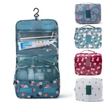 Sac toilette pliable oxford imprimé floral bleu clair motifs blancs roses bleus moderne pratique