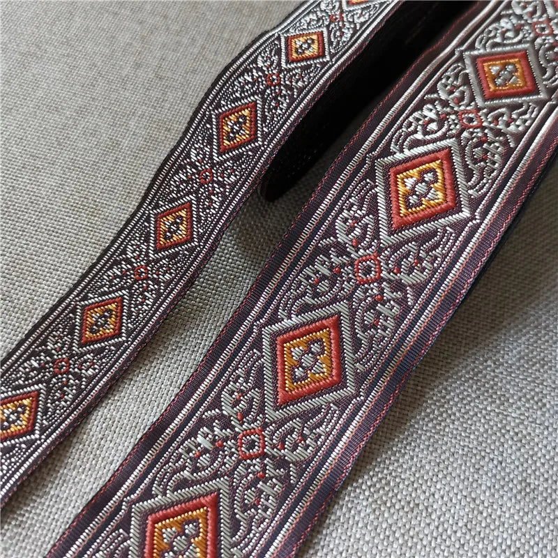 ruban décoratif polyester largeur 2cm bleu vert violet gris marron rose motif géométrique floral