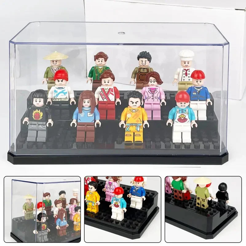 boîte présentation transparente moderne figurines lego plateforme noire organisateur anti poussière exposant collections