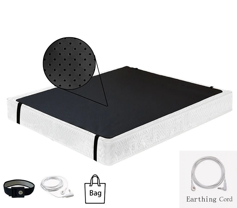 tapis sol terre noir grille perforations moderne clips cordon prise électrique santé sommeil