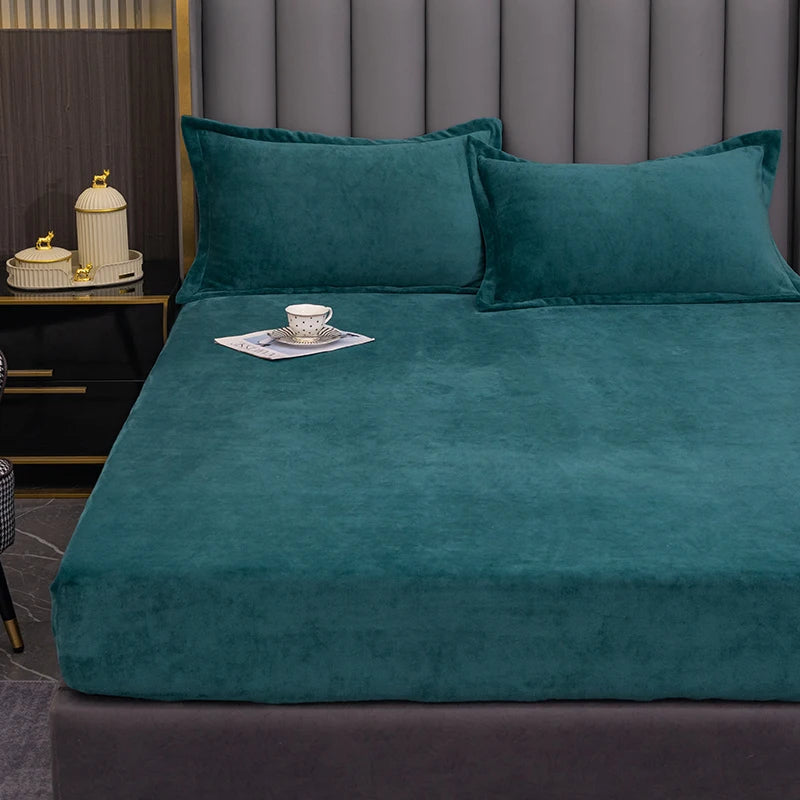 Ensemble literie 3 pièces en flanelle verte détaillé housse de couette et taies