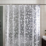 rideau douche moderne gris blanc translucide PVC ronds anneaux métalliques 180cm