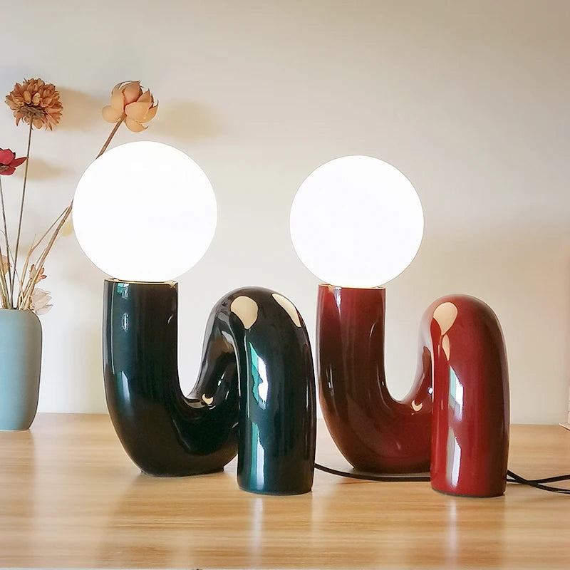 lampe table contemporaine organique couleurs rouge rose bleu blanc