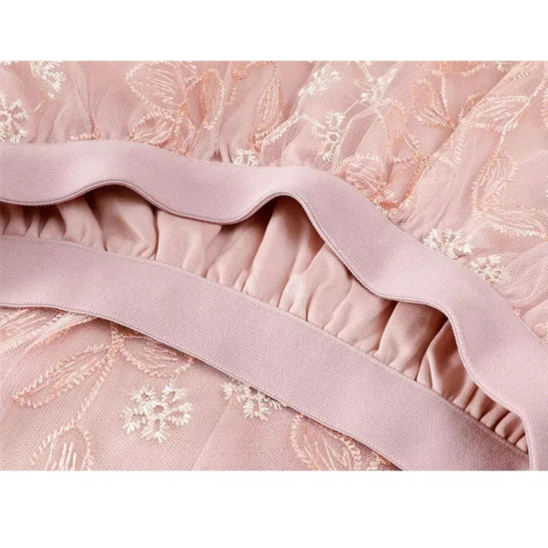jupe bohème florale tulle violet bleu clair blanc vert pastel rose pâle elastique dentelle