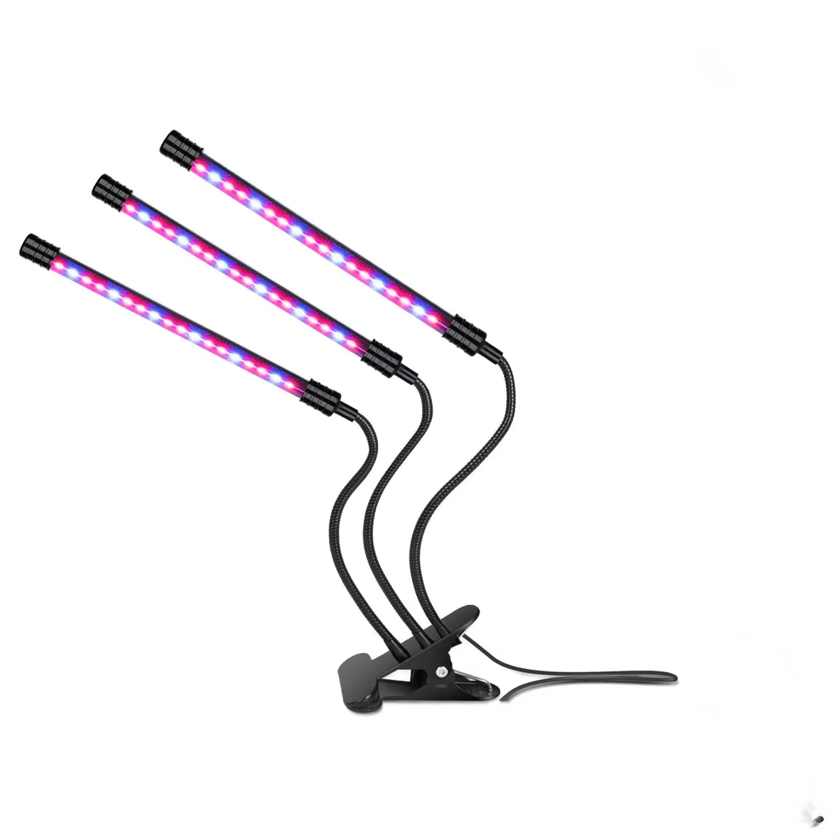lampe led plante noire controle luminosite bouton alimentation bras flexibles clips moderne