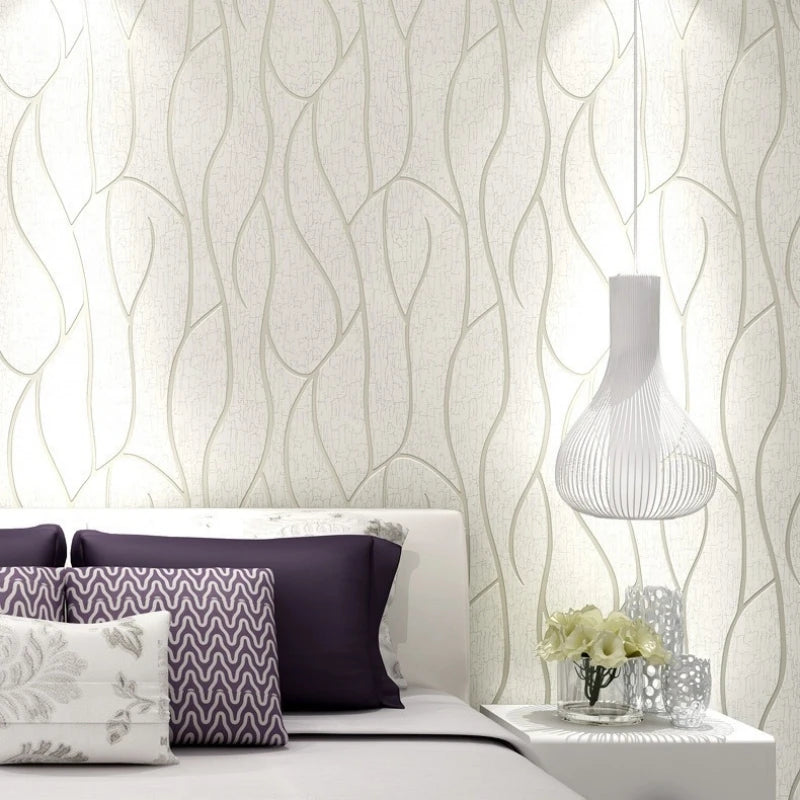 papier peint moderne motifs abstraits feuilles branches blanc argenté salon chambre enfants