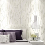 papier peint moderne motifs abstraits feuilles branches blanc argenté salon chambre enfants