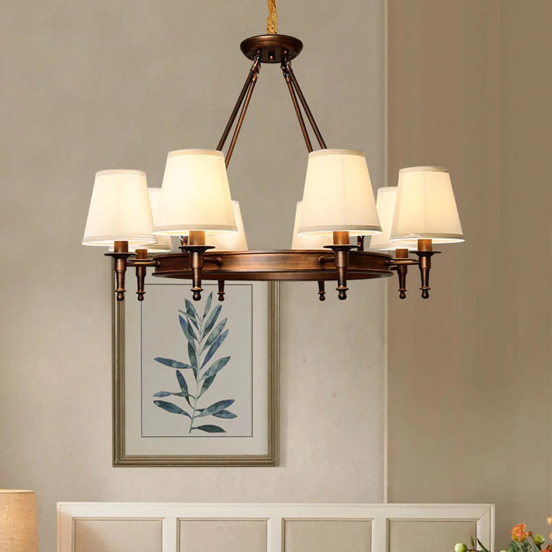 luminaire suspendu lustre salon classique bronze blanc abat jour tissu chaîne chambre salle manger