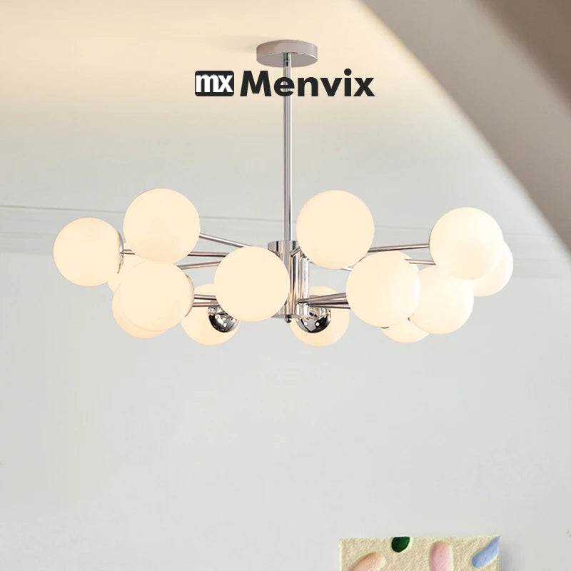 lampe suspendue moderne sphères translucides 95cm blanc chrome(touches on off)