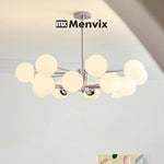 lampe suspendue moderne sphères translucides 95cm blanc chrome(touches on off)