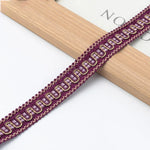 ruban décoratif polyester 2cm large motif géométrique beige rouge orange gris violet vert classique