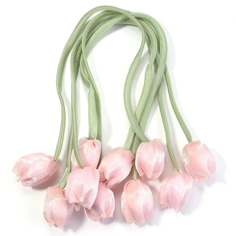Décoration intérieure tulipes artificielles 3D fleurs polyester accessoires cheveux élastiques vert rose blanc