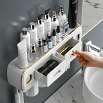 porte brosses dents adhésif moderne rangement dentifrice distributeur blanc or