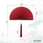 éventail pliant décoratif papier rouge bleu marine doré chinois traditionnel pompon cordelette