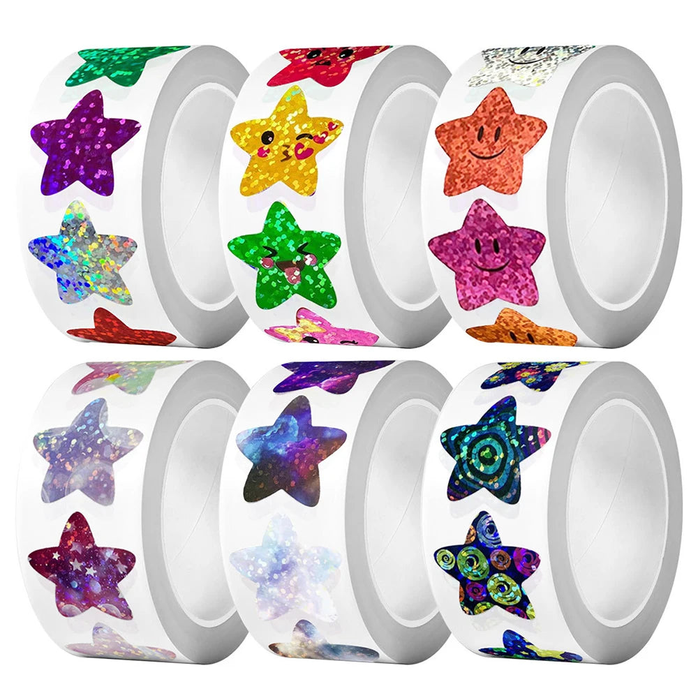 étiquettes autocollantes étoiles souriantes pailletées multicolores scrapbooking diy bagages