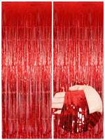 rideau festif franges métalliques brillantes rouge or rose bleu argent décoration murale anniversaire mariage