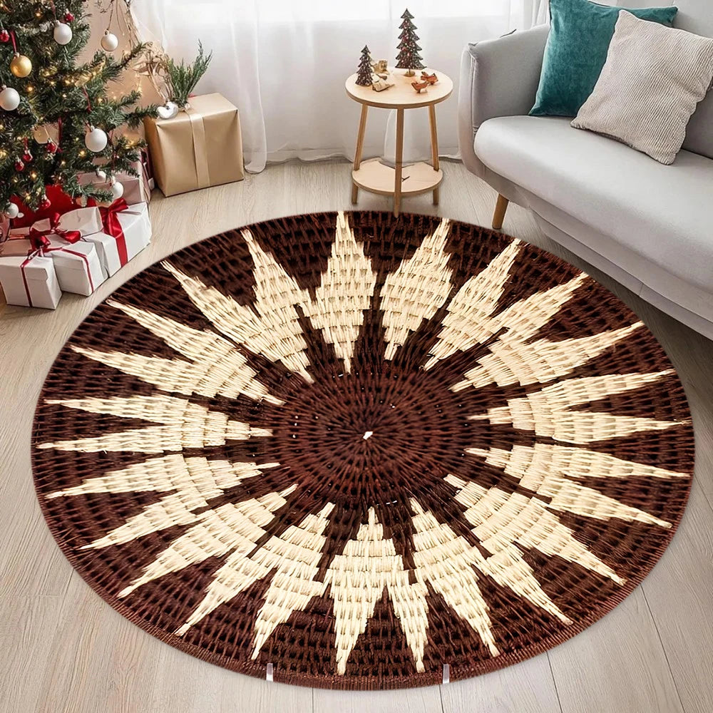 tapis rond moderne motifs géométriques marron beige noir orange bleu polypropylène anti dérapant durableextérieur