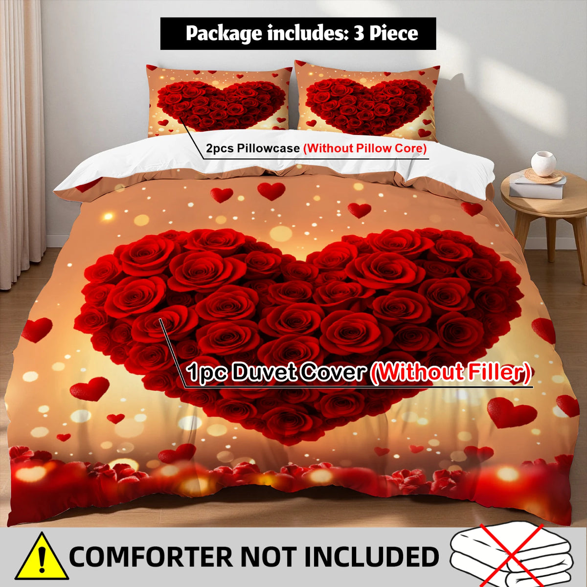 ensemble literie rouge coeurs roses moderne taies doreiller beige adultes chambre coucher