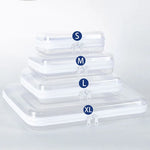 boîtes rangement transparentes réutilisables fermeture glissière couleurs rose violet bleu clair moderne pratique diverse