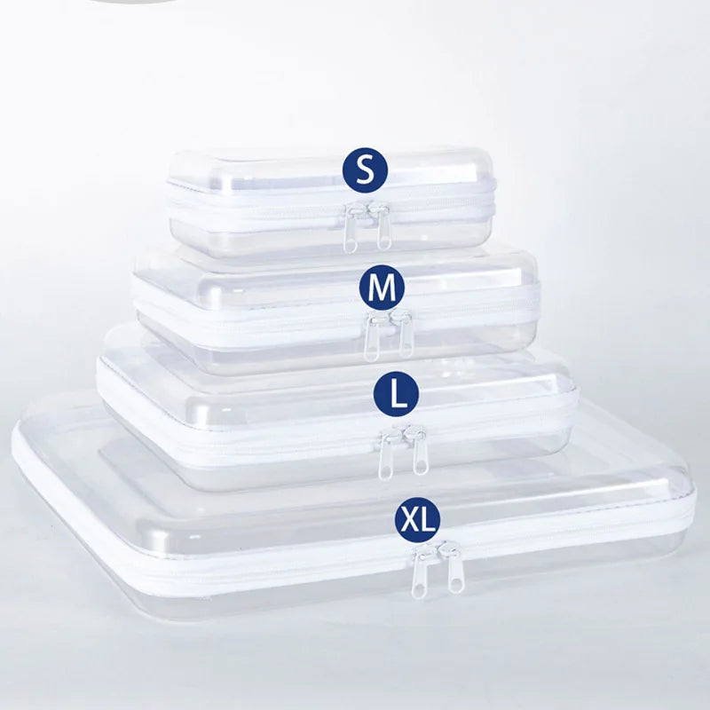 boîtes rangement transparentes réutilisables fermeture glissière couleurs rose violet bleu clair moderne pratique diverse