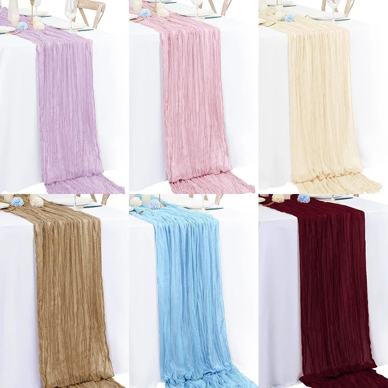 nappes longues décoratives plissées couleurs lilas rose beige semi transparentes romantique table runners