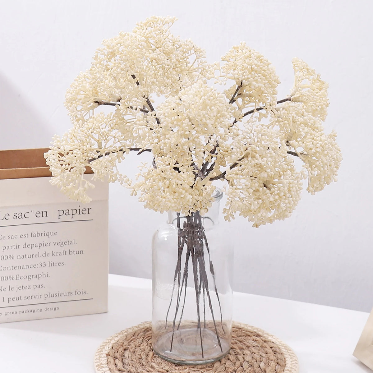bouquet fleurs artificielles baies blanc naturel decoration maison mariage anniversaire festive