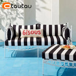 Housse de coussin d'extérieur Oxford rayé bleu sur chaise de jardin