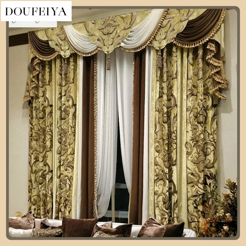 rideaux baroques floraux opaques valance ornements tringle rideau decoration luxe polyester transparence blanc or