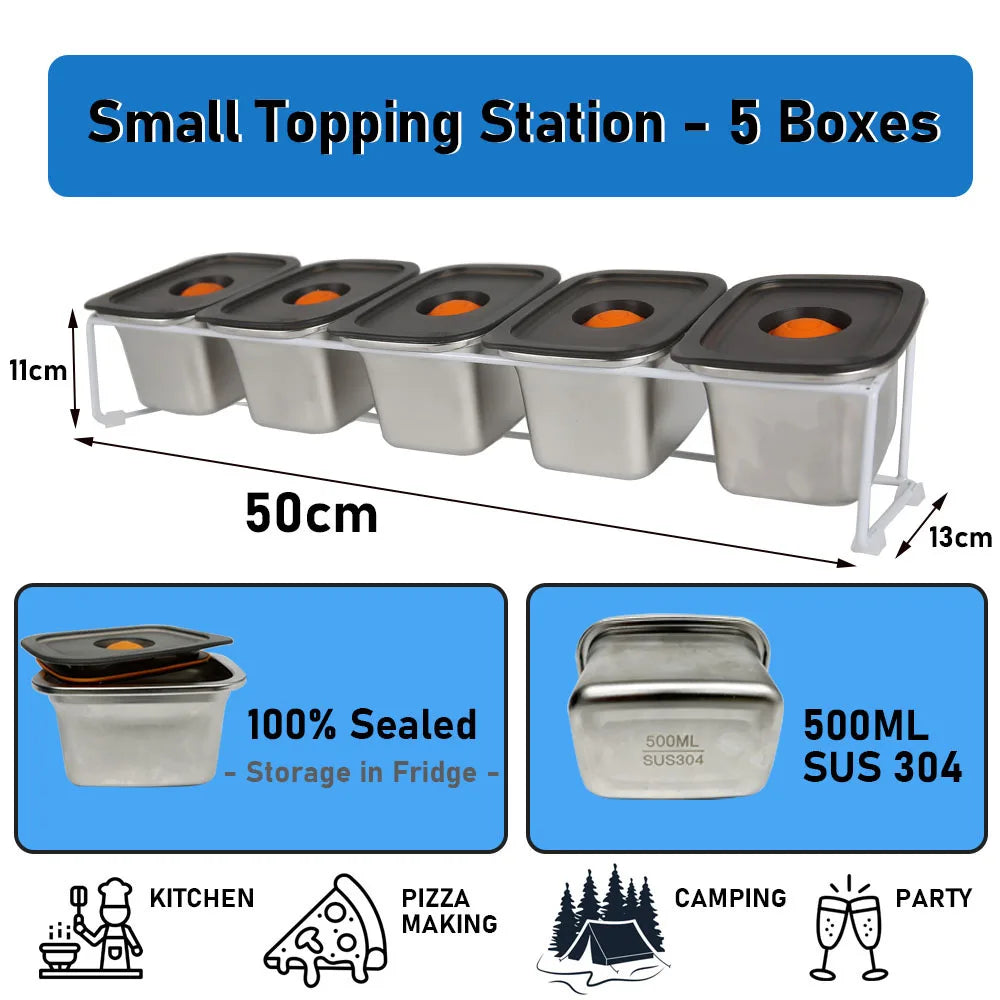 station garniture acier inoxydable 304 couvercle silicone stockage ingrédients pizza moderne rangement professionnel étanche