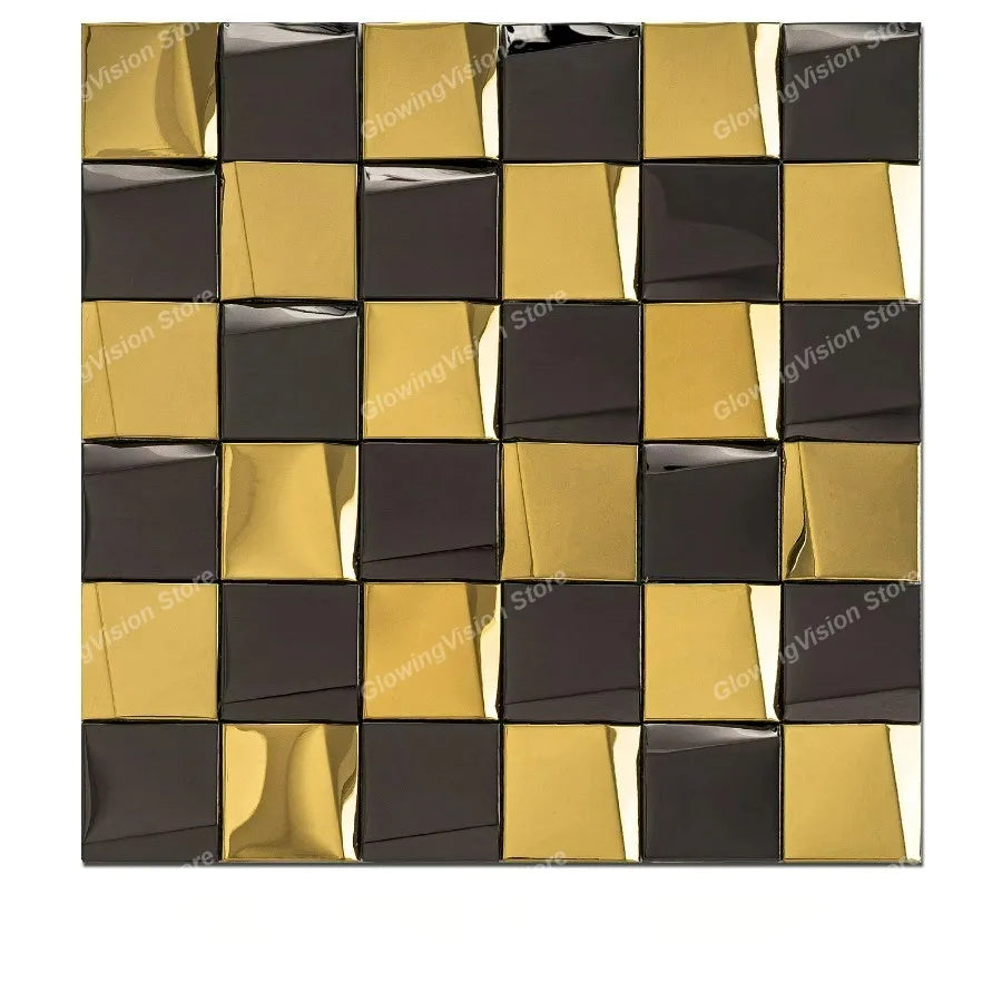 carreaux muraux adhésifs or moderne élégants carrés brillants 29.3cm 29.3cm noir argent