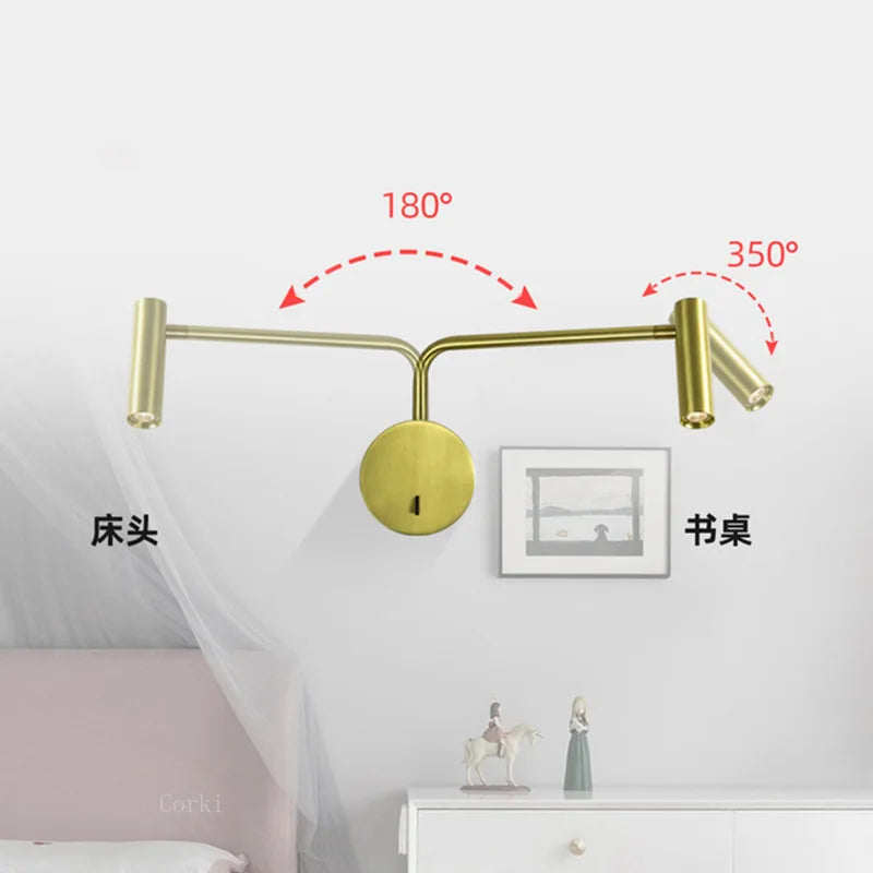 lampe murale moderne or blanc noir minimaliste interrupteur mural articulée éclairage chambre entrée