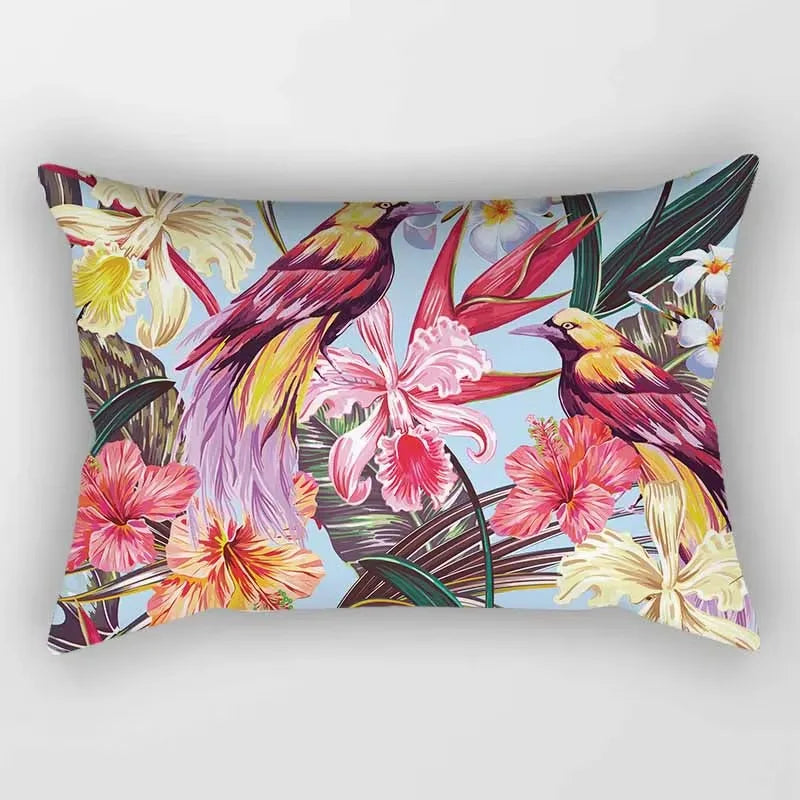 coussin rectangulaire décoratif motif feuilles tropicales fleurs papillons moderne chambre salon maison 30x50cm