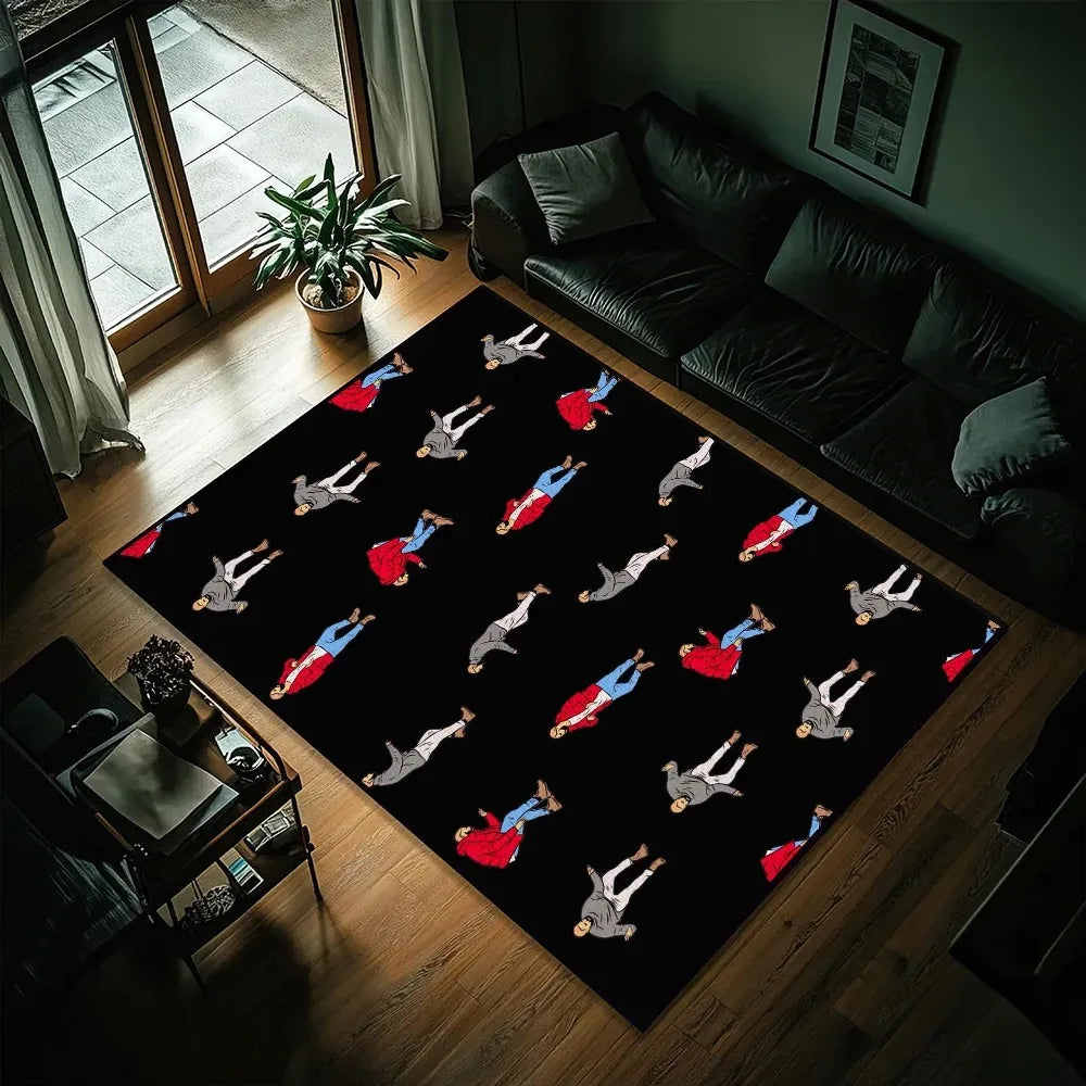 tapis moderne noir personnages stylisés salon chambre salle bain 80x120cm 120x160cm