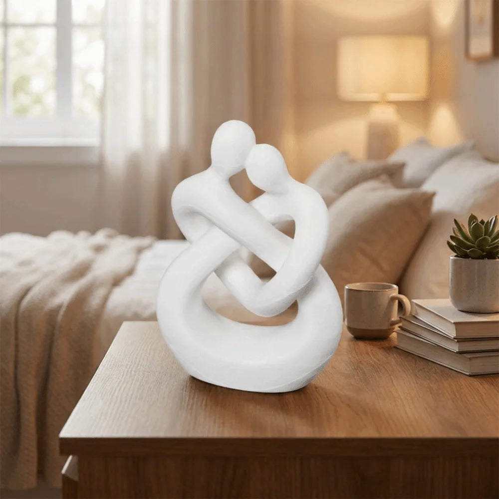 sculpture abstraite couple étreint blanc moderne minimaliste intérieur décoration objet art