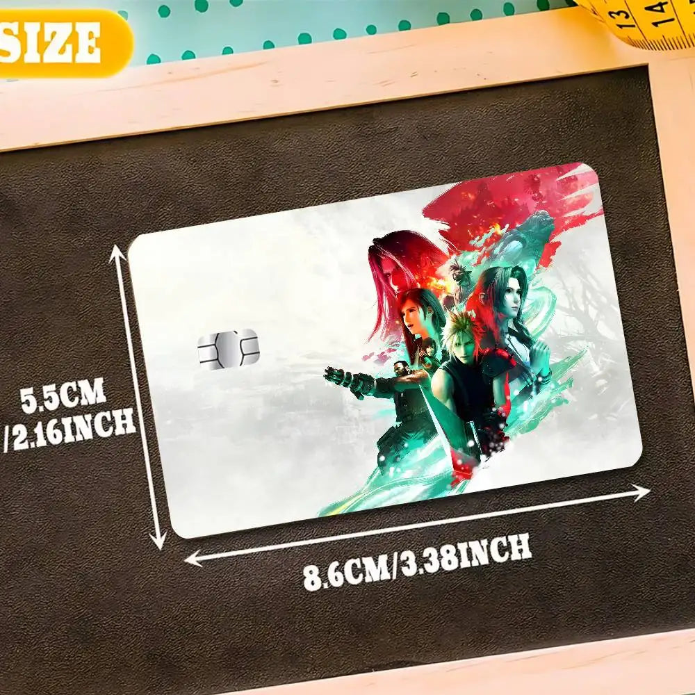 autocollants carte bancaire final fantasy moderne bleu vert waterproof réutilisable set stickers papier