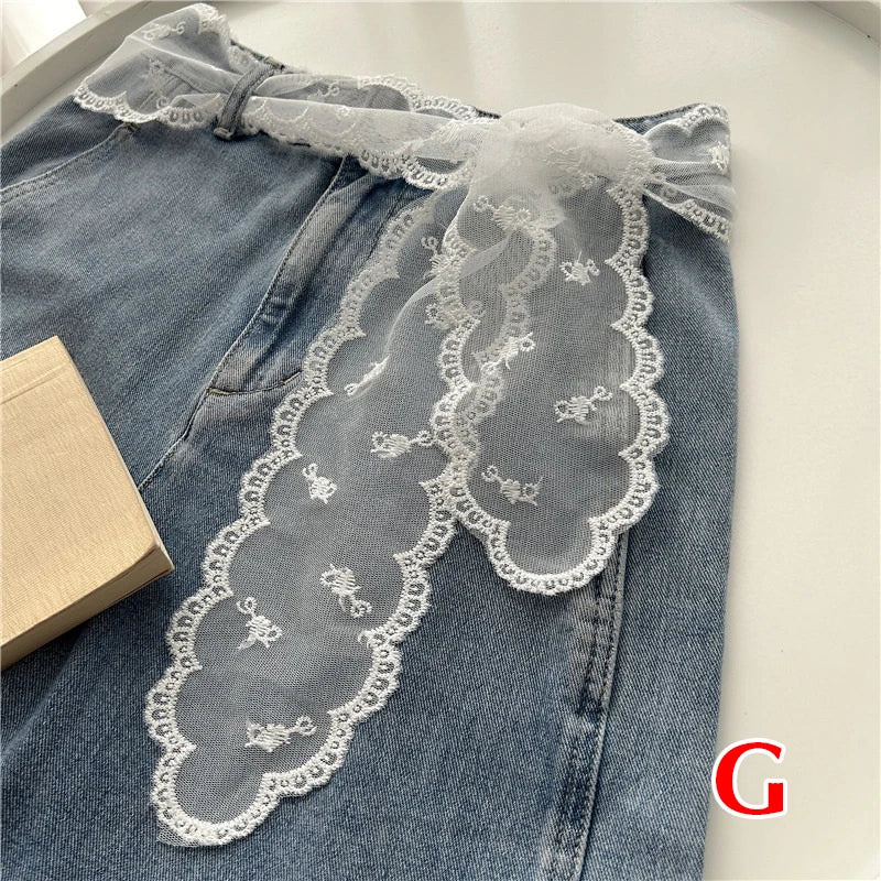 ruban dentelle fine motifs floraux blanc élégant décoratif bohème joint taille accessoire corps