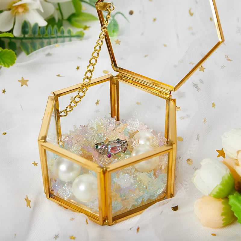 Boîte à bijoux géométrique or transparent