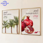 affiche illustration palmiers grenades toile classique vert rouge blanc decoration intérieure