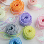 ruban organza holographique moderne blanc rose violet bleu orange 10 yards translucide