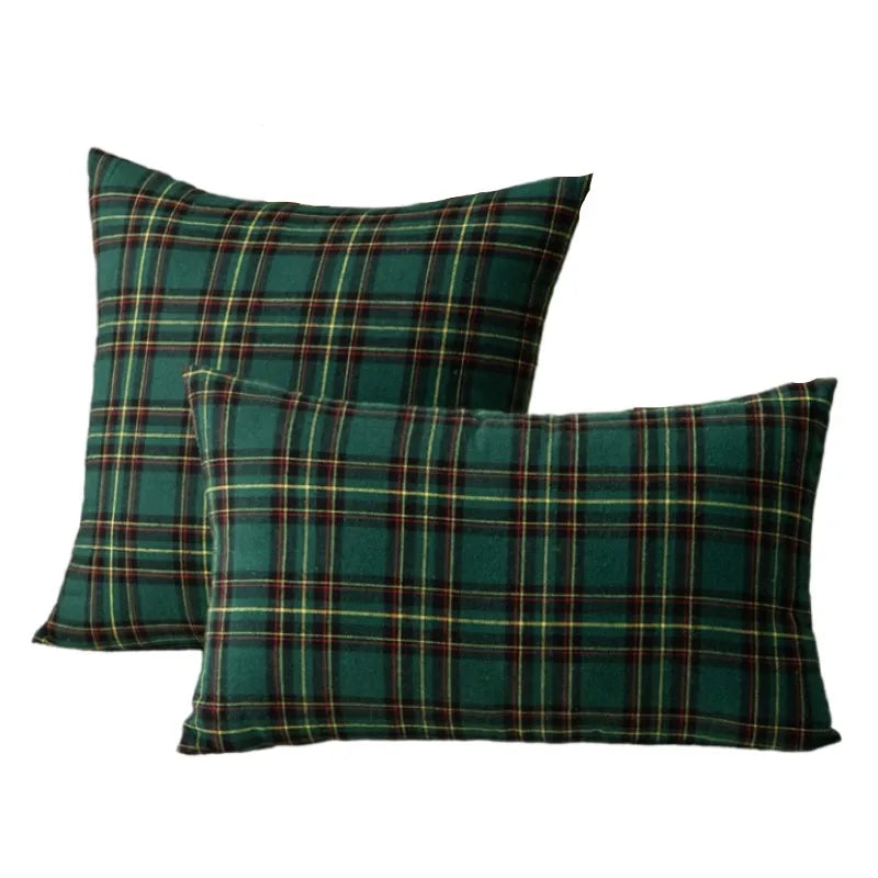 housses coussins carreaux écossais vert rouge jaune 100 polyester amovibles lavables traditionnel 30x50cm 45x45cm